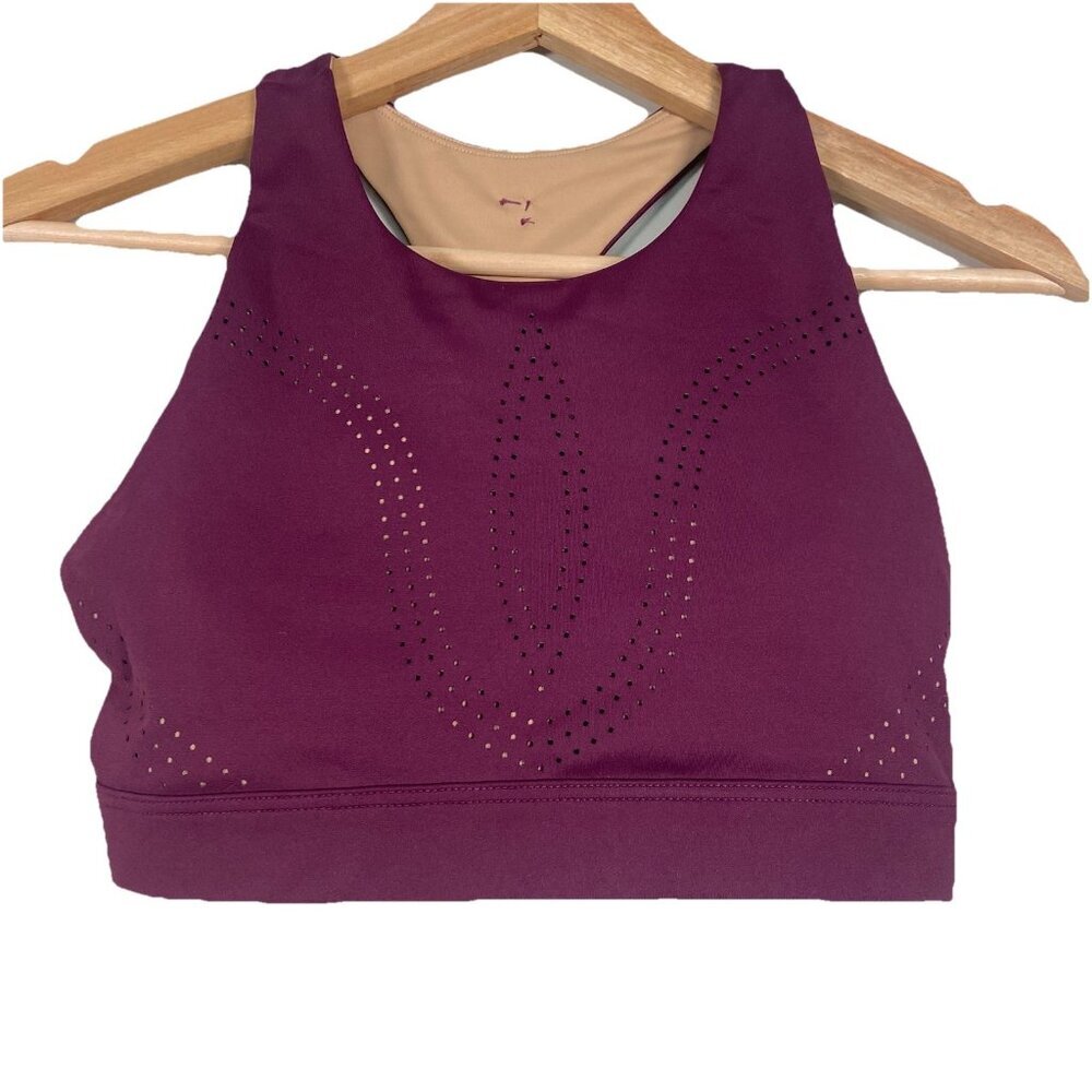 Buffbunny Lit Laser Cut Sports Bra Burgundy Athletic Yoga Sporty Athleisure Sz S